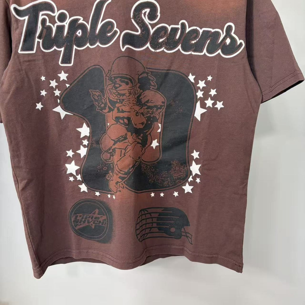 Triple Sevens Brown Front & Back Graphic T-Shirt — detail