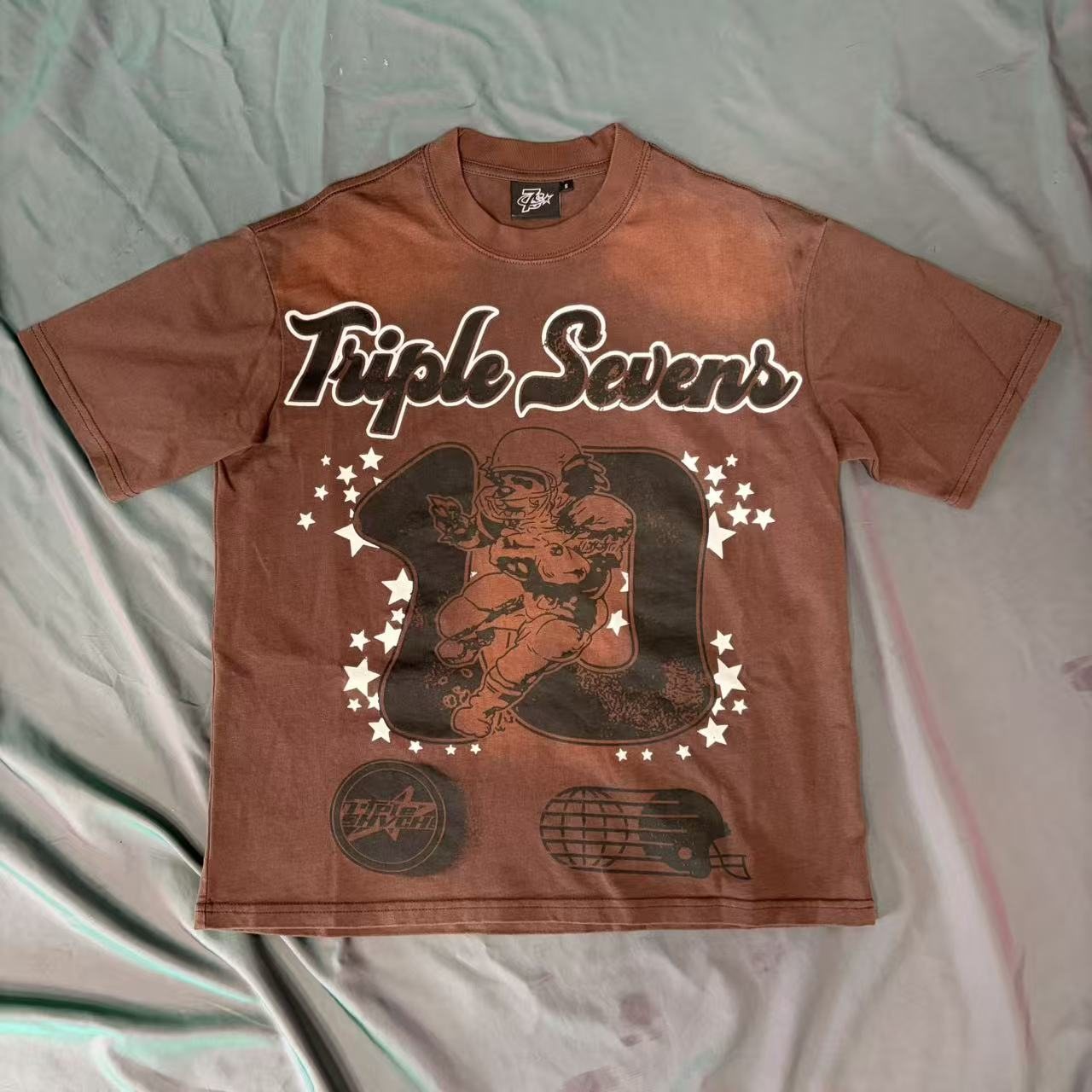 Triple Sevens Brown Front & Back Graphic T-Shirt — front