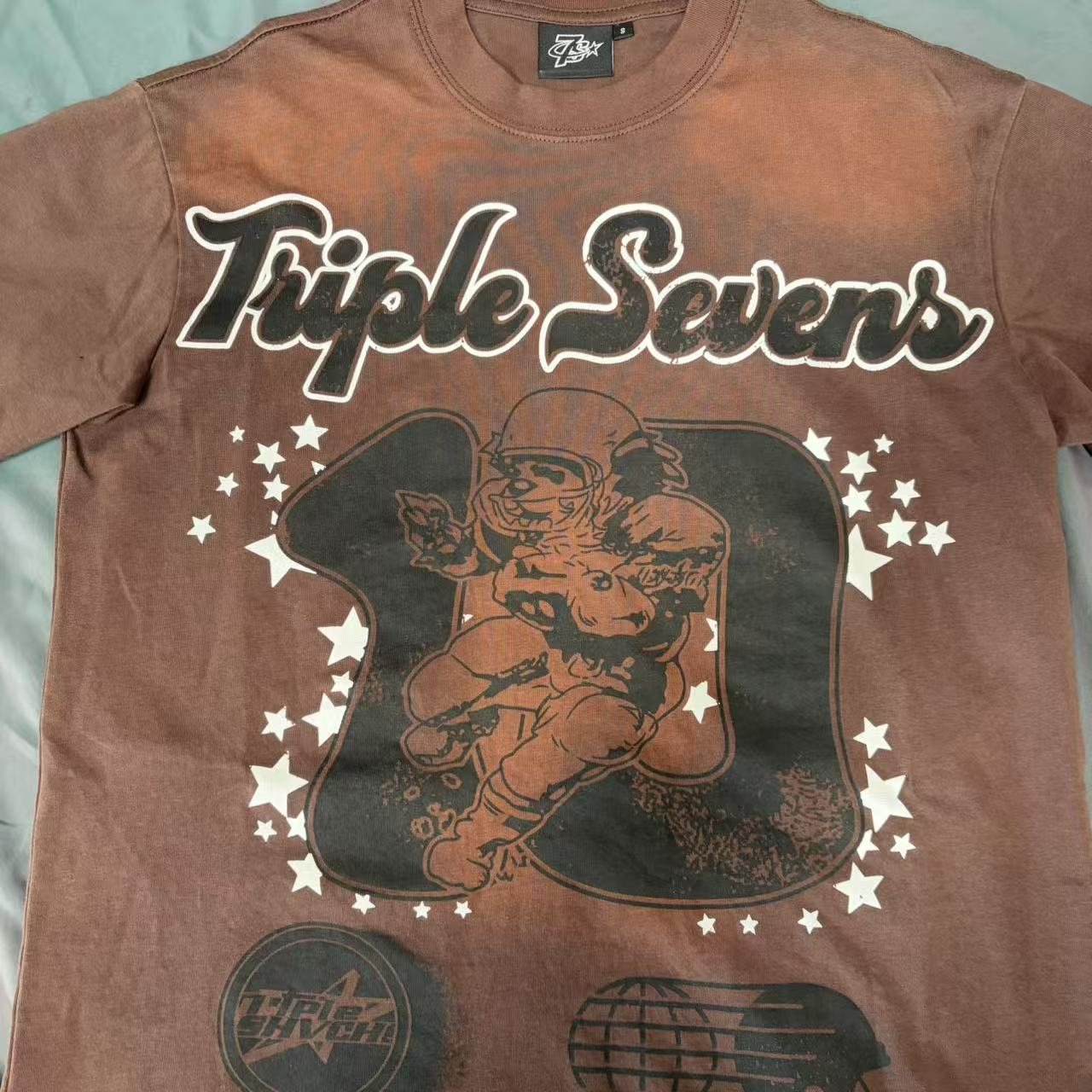 Triple Sevens Brown Front & Back Graphic T-Shirt — detail