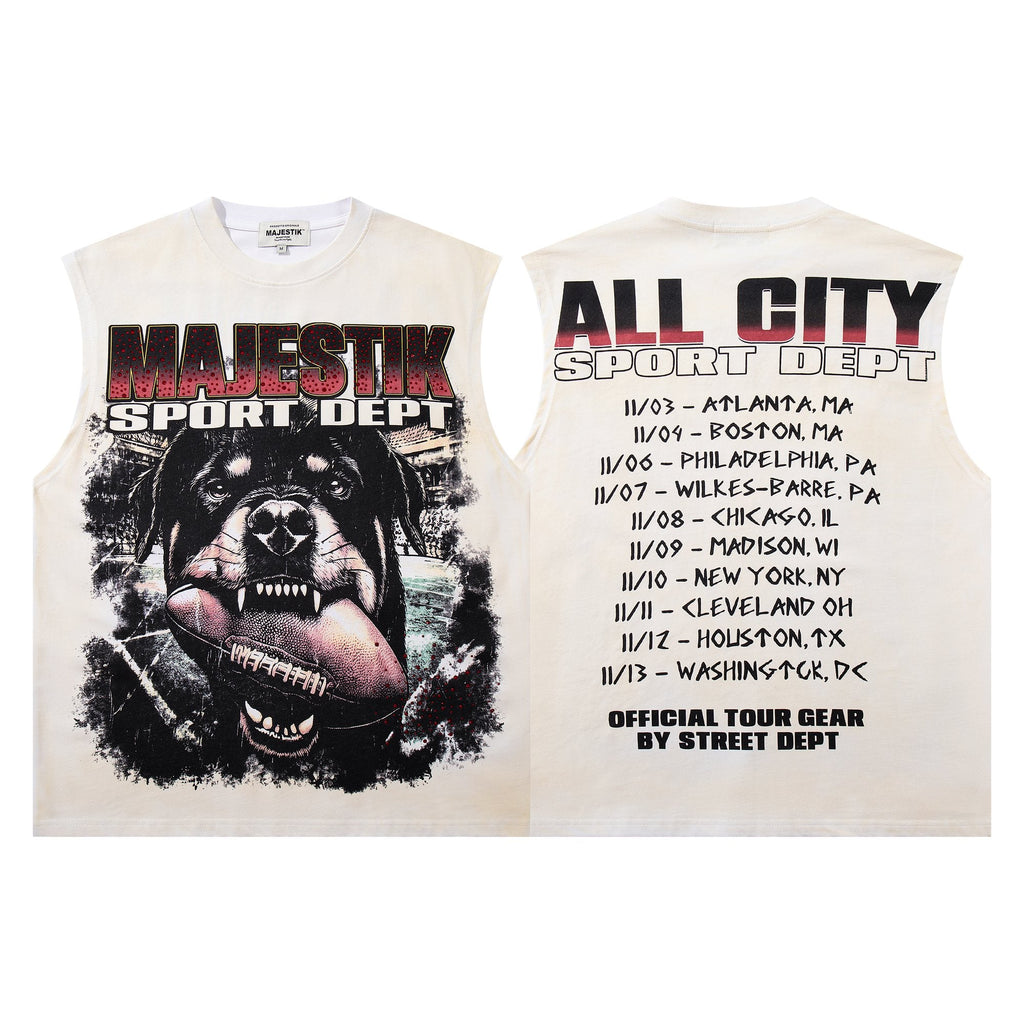 MAJESTIK Off White Graphic Sleeveless T-Shirt — hero