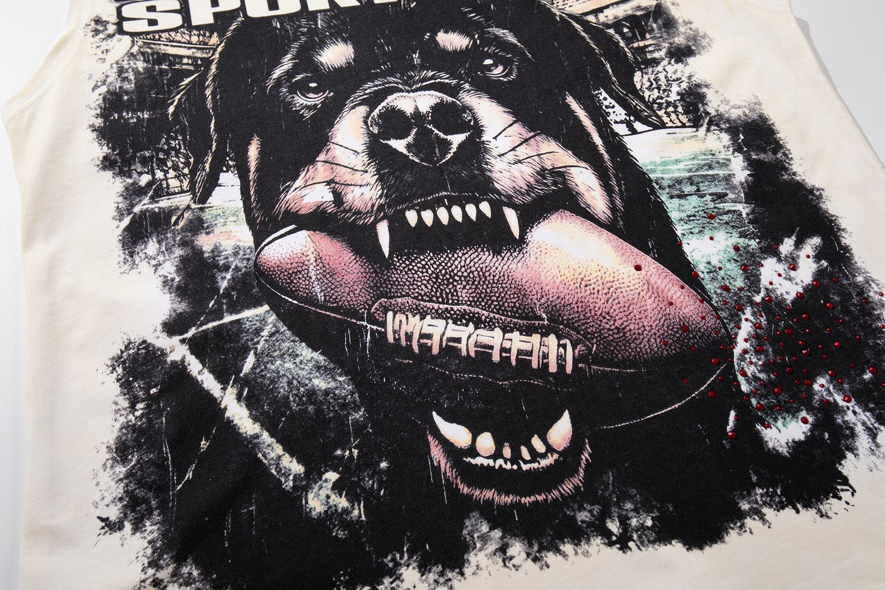 MAJESTIK Off White Graphic Sleeveless T-Shirt — detail