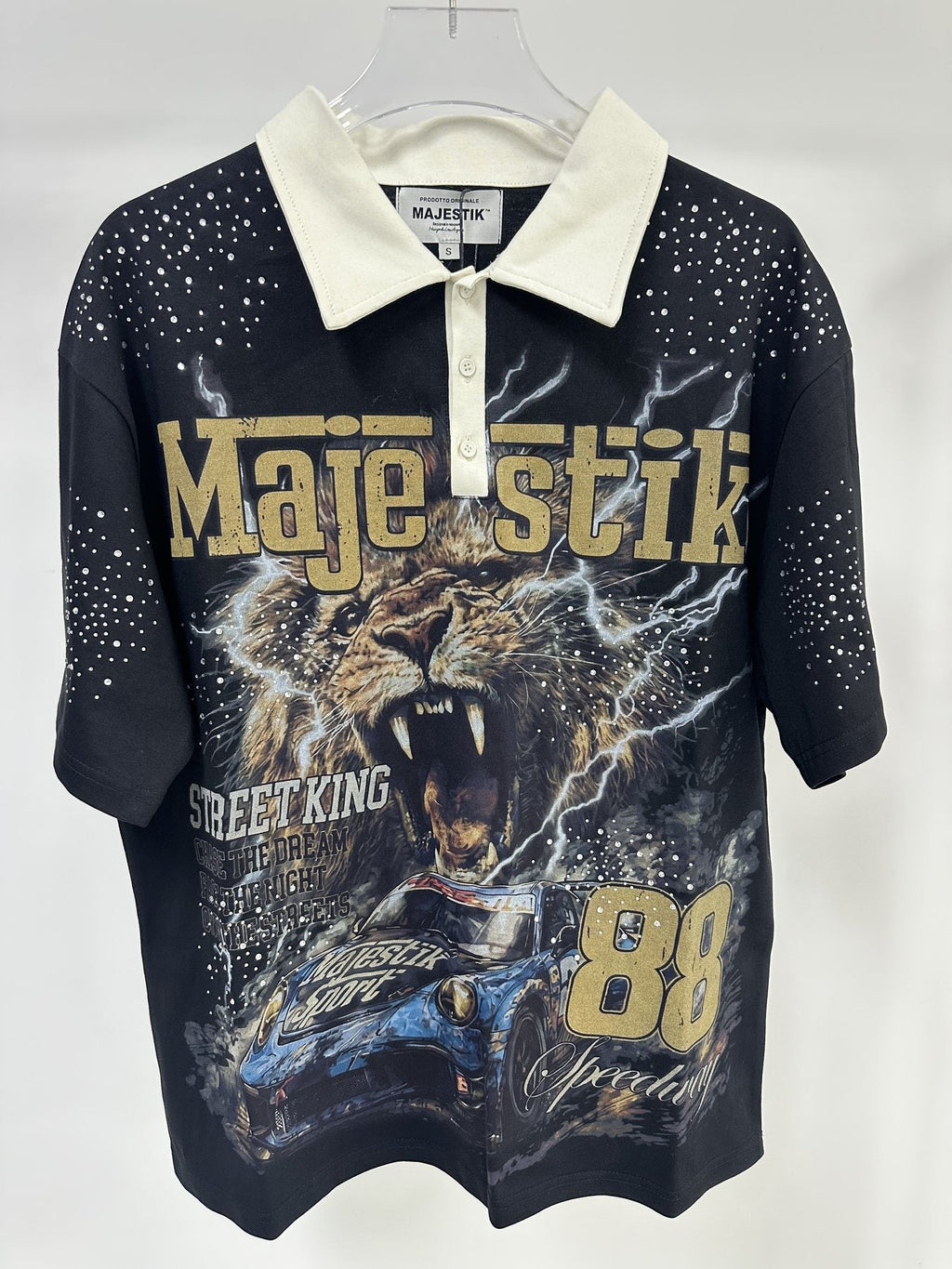 MAJESTIK Black Racing Graphic Polo Shirt — front