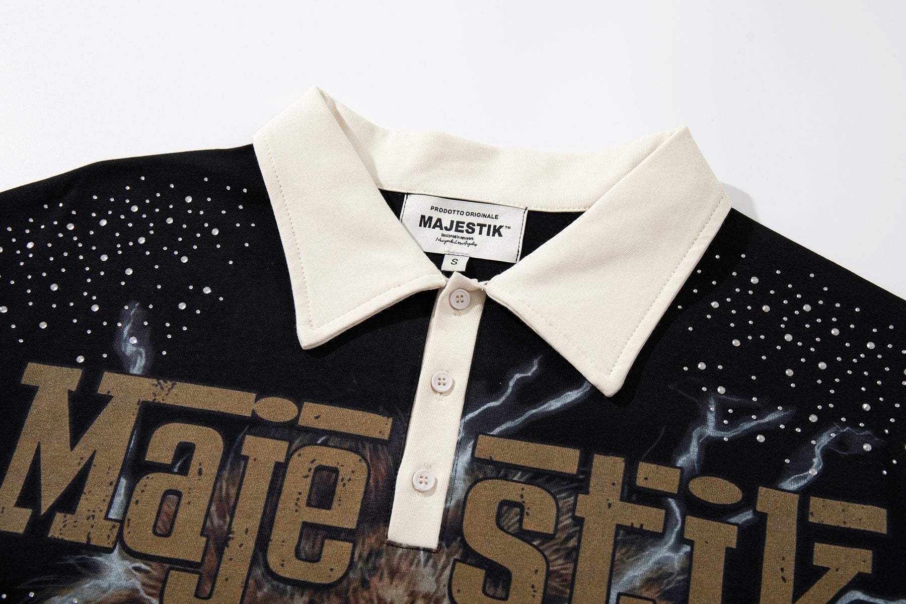 MAJESTIK Black Racing Graphic Polo Shirt — detail