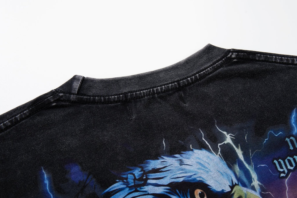 MAJESTIK Washed Black Rhinestone Graphic T-Shirt — detail
