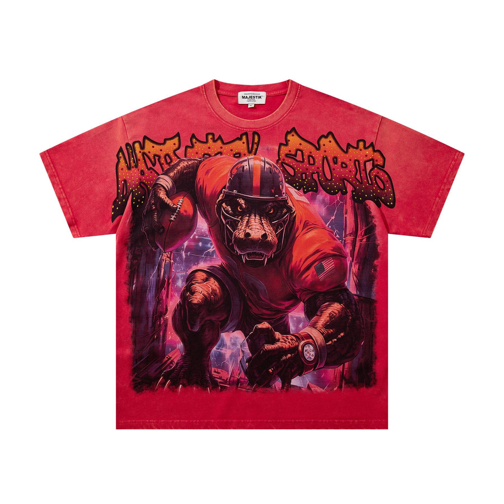 MAJESTIK Football Graphic Washed Short-Sleeve T-Shirt — front