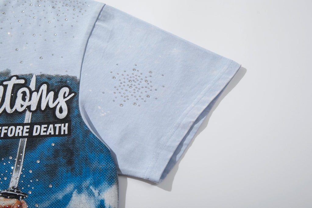 MAJESTIK Washed Rhinestone Graphic T-Shirt — detail