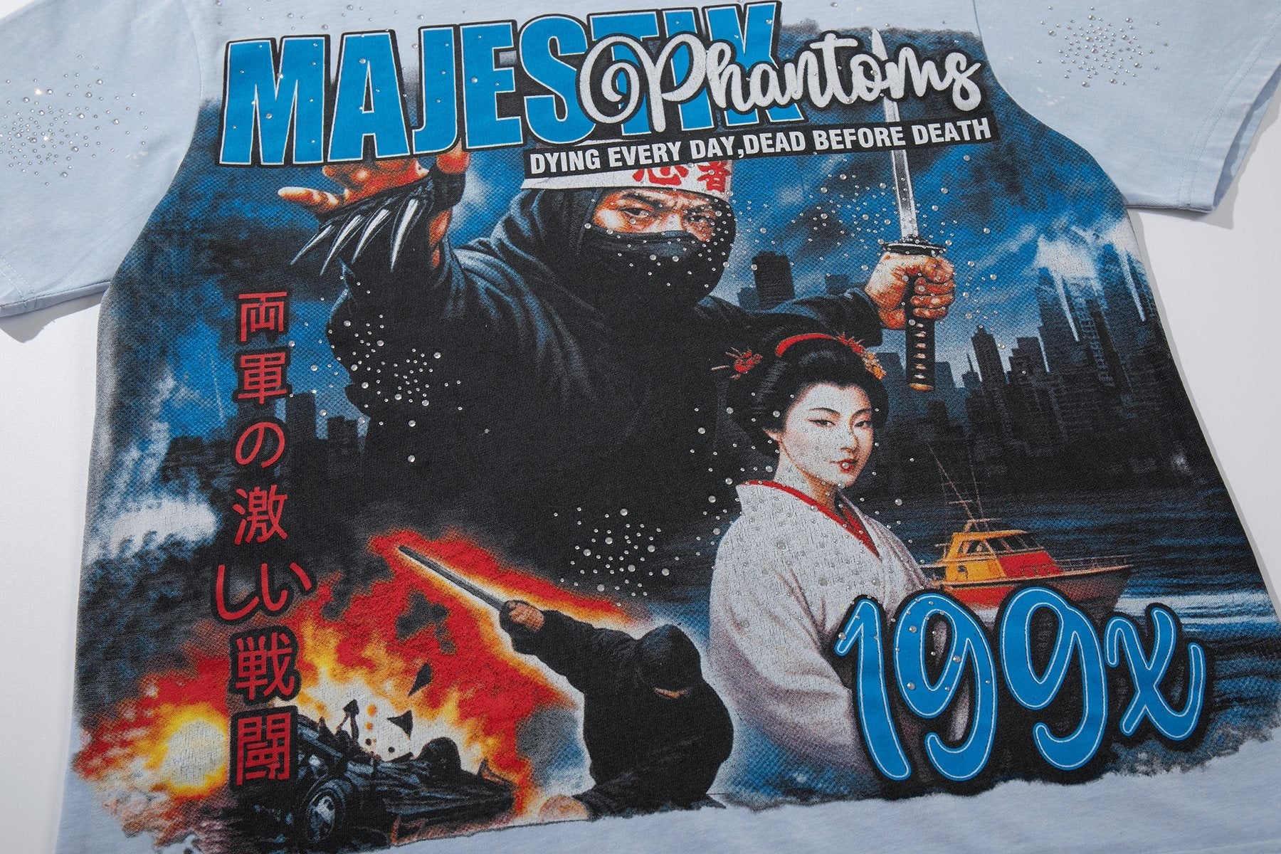 MAJESTIK Washed Rhinestone Graphic T-Shirt — front