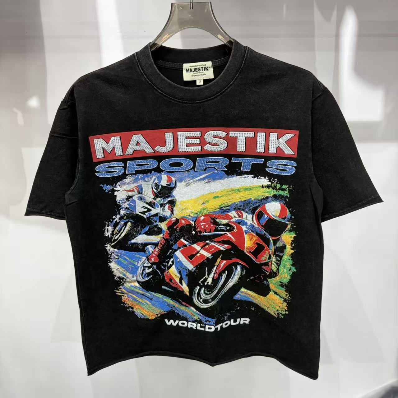 MAJESTIK Washed Black Motorcycle Graphic T-Shirt — front