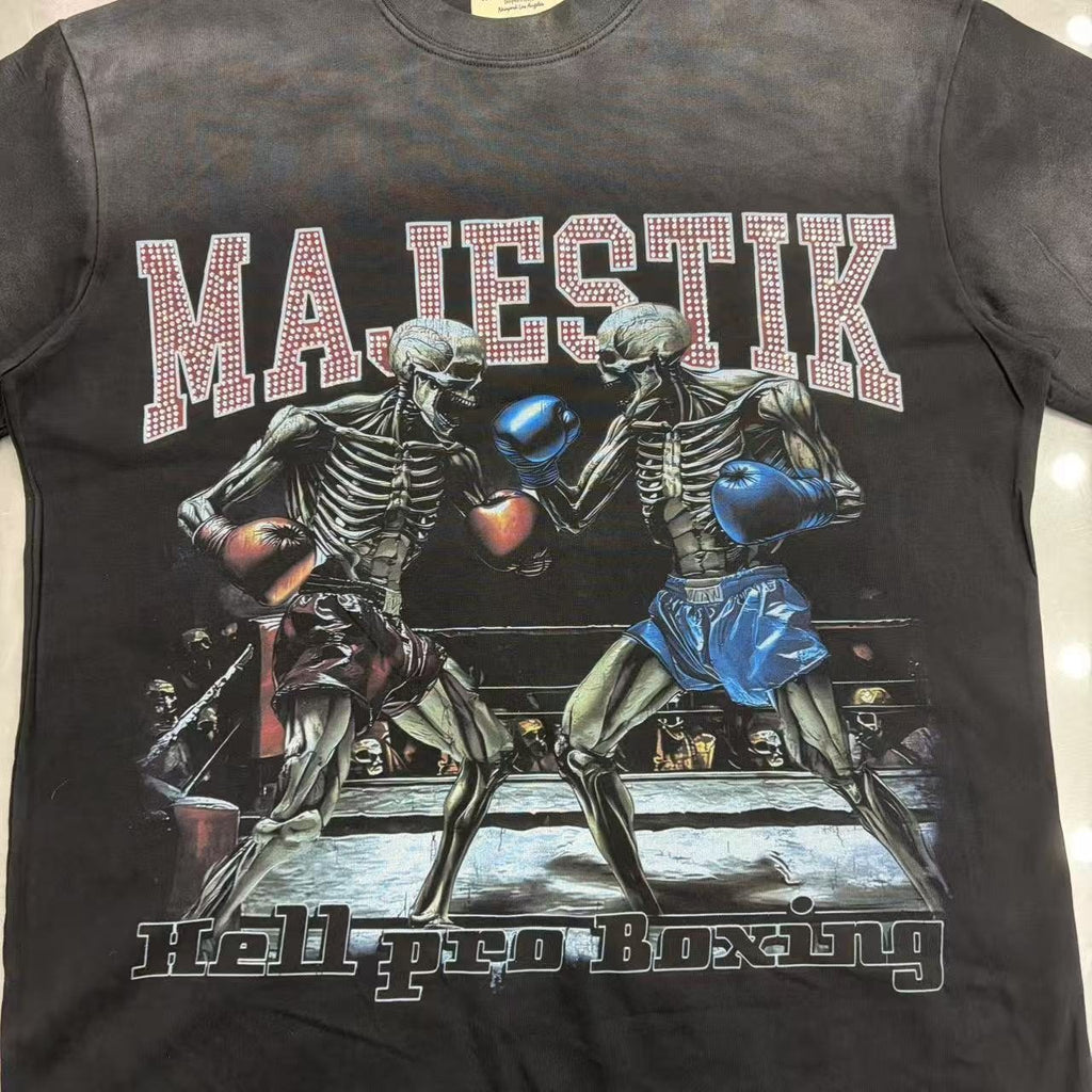 MAJESTIK Skeleton Boxing Graphic T-Shirt — detail