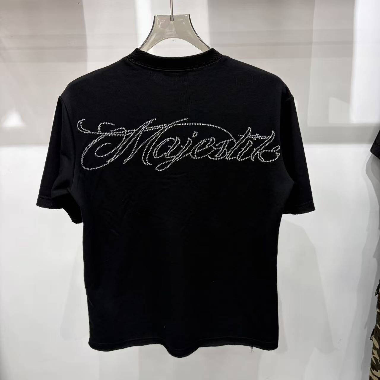 MAJESTIK Rhinestone-Style Script Graphic T-Shirt — front