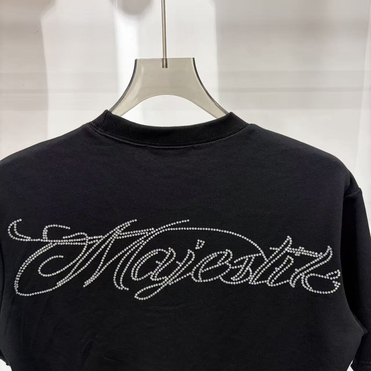 MAJESTIK Rhinestone-Style Script Graphic T-Shirt — detail