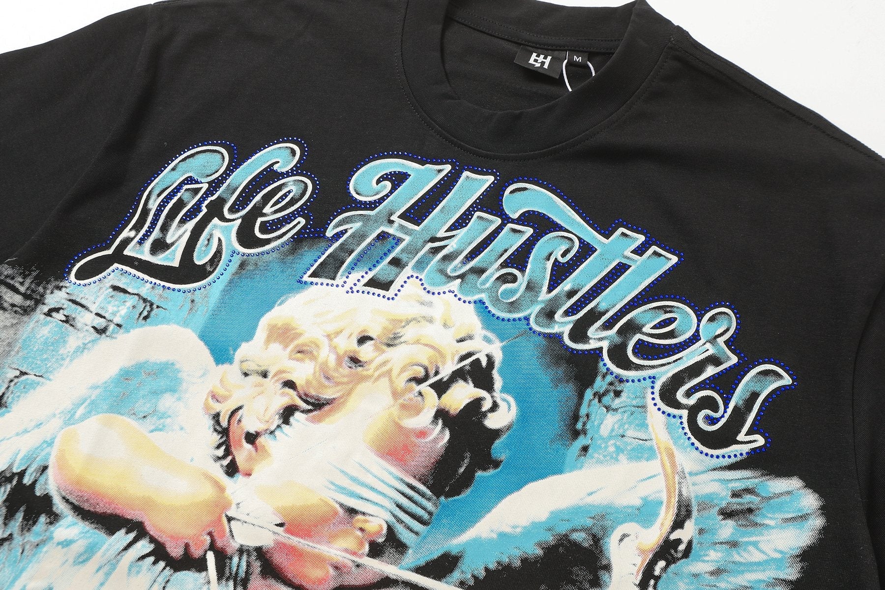 Life Hustlere Blue & White Graphic Black T-Shirt — detail