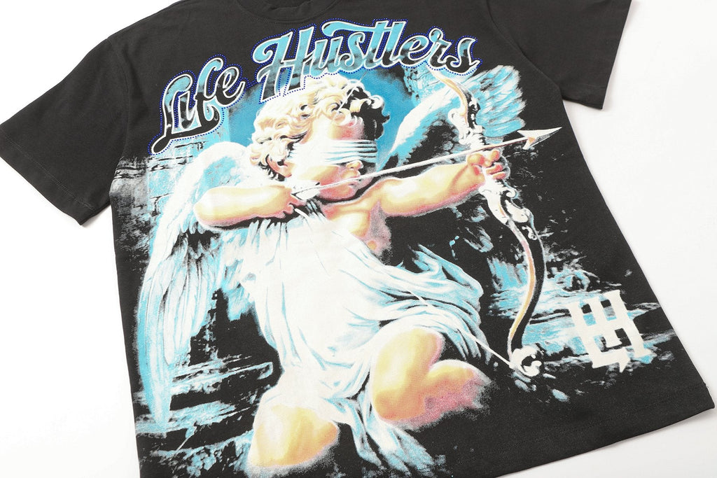 Life Hustlere Blue & White Graphic Black T-Shirt — detail
