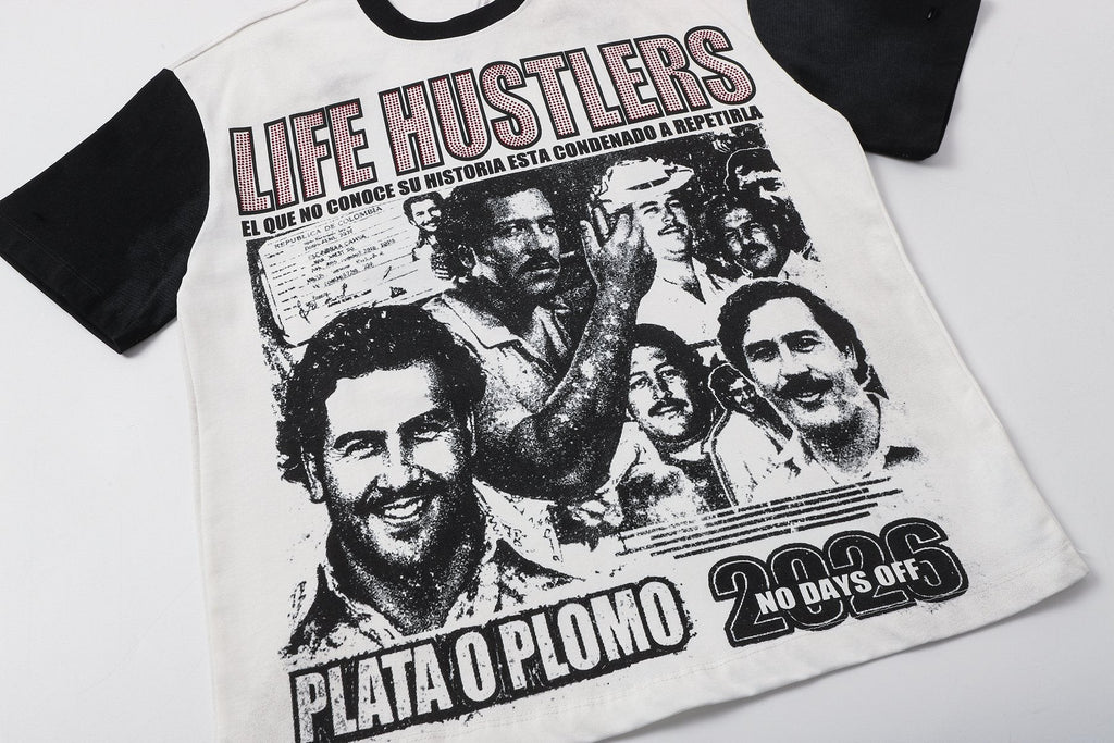 Life Hustlere Contrast-Sleeve Graphic T-Shirt — front