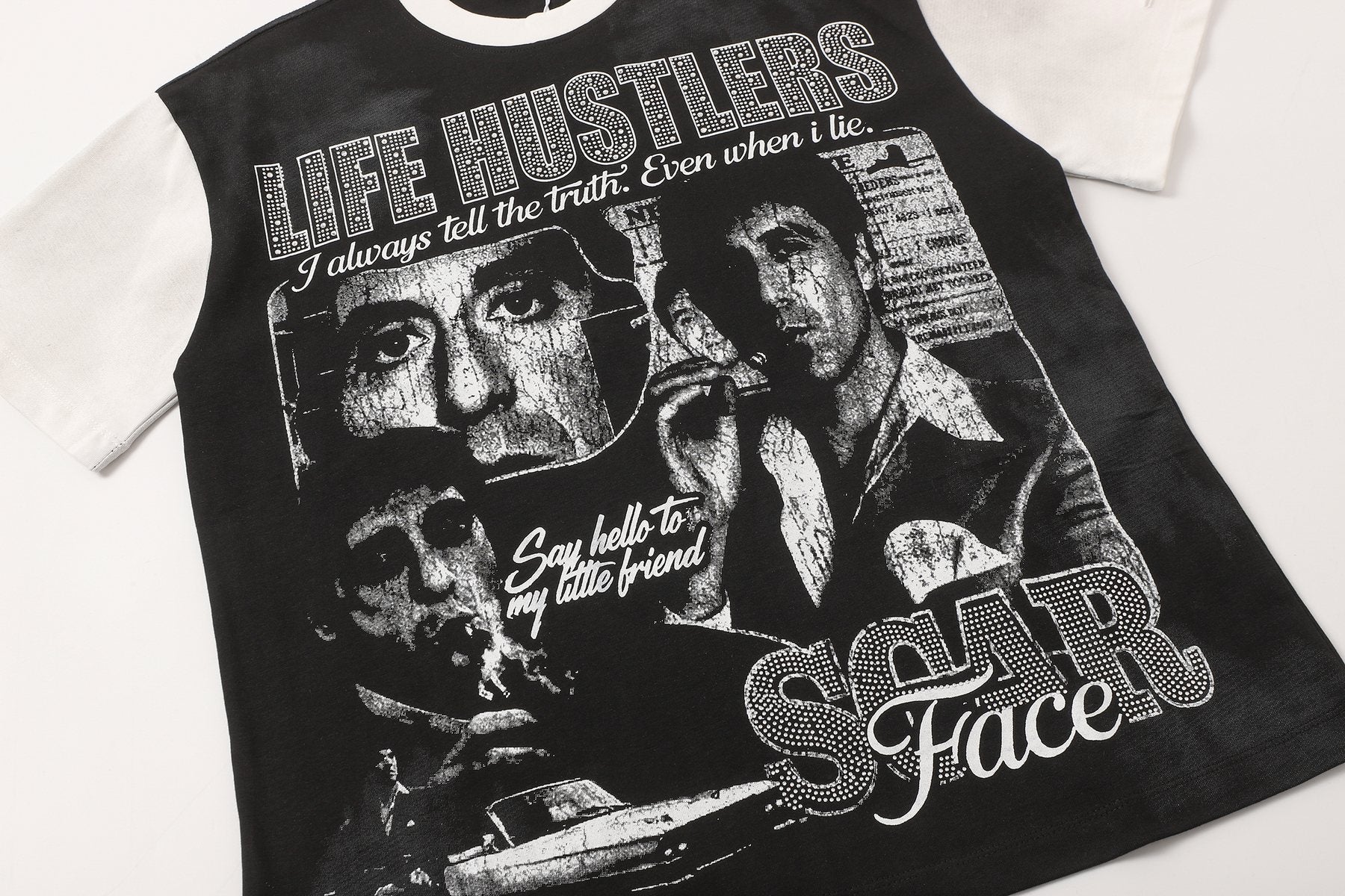 Life Hustlere Rhinestone Graphic Two-Tone T-Shirt — detail