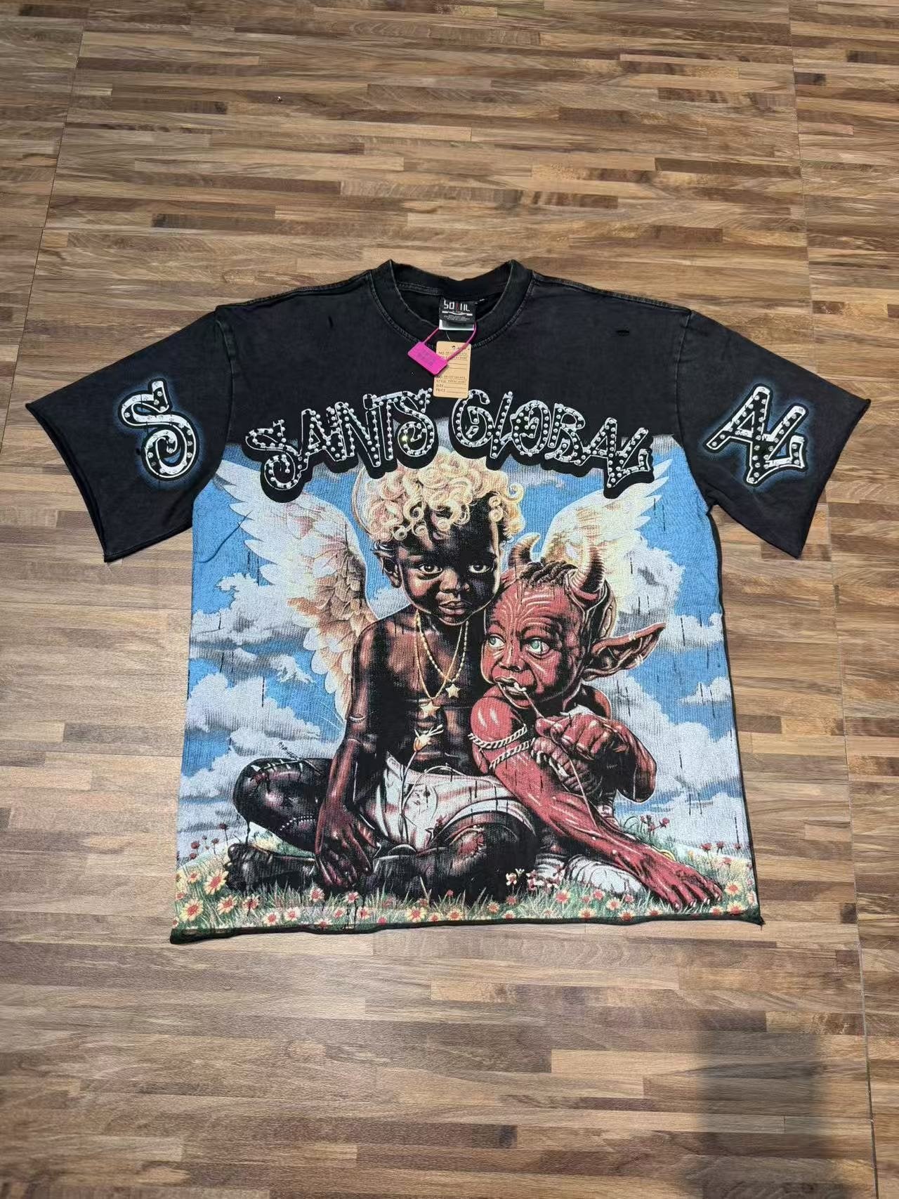 SAINT Washed Black Global Graphic T-Shirt — front