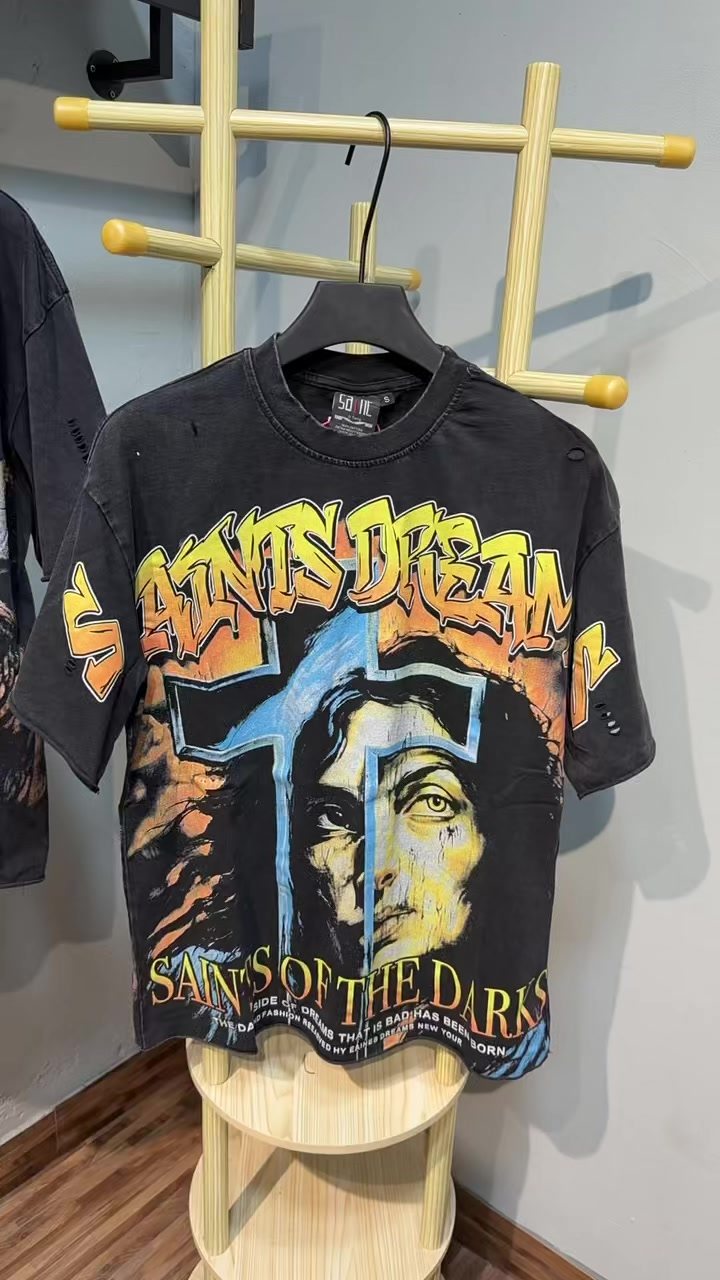SAINT Washed Black Front & Back Graphic T-Shirt — context