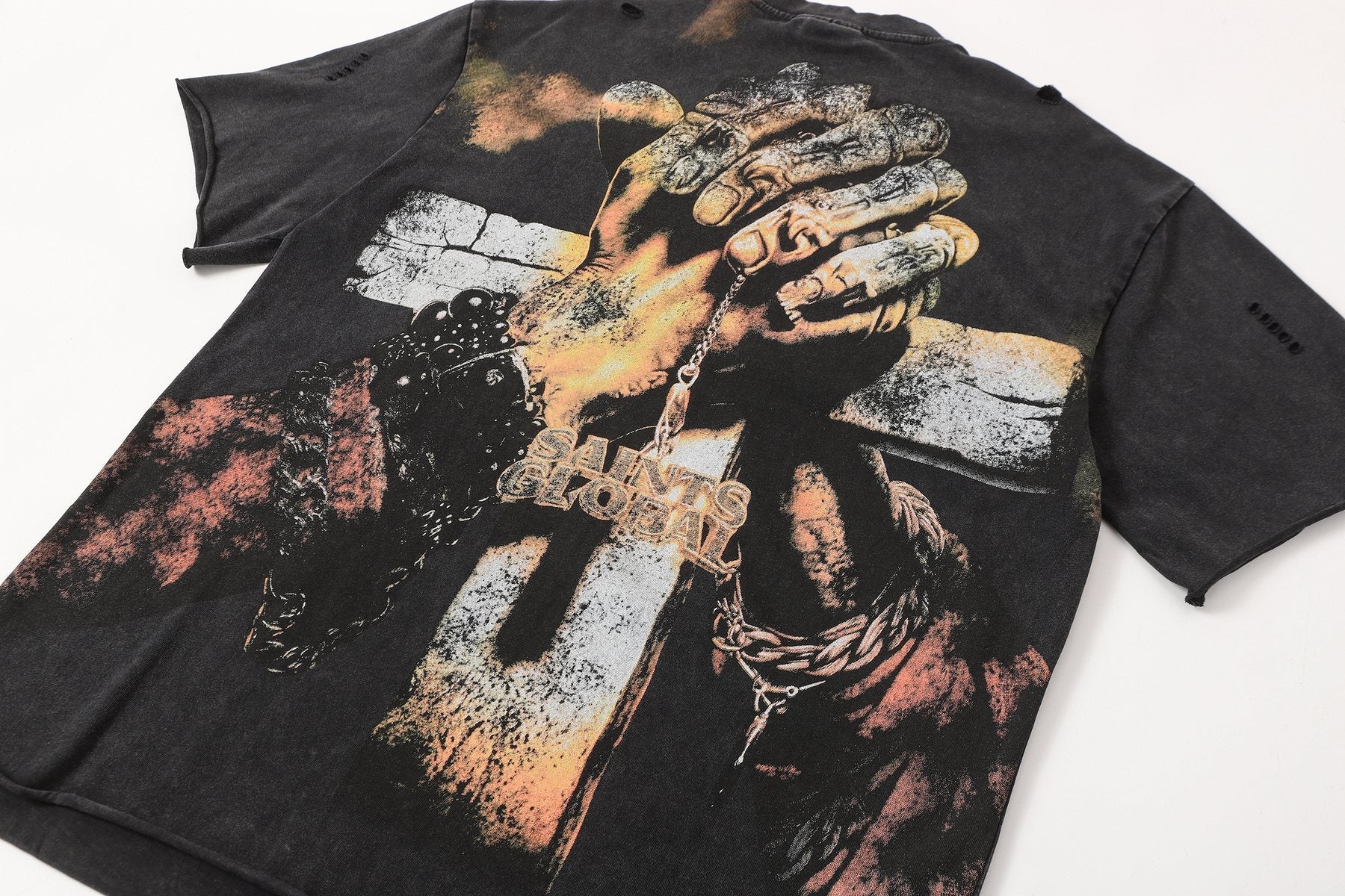 SAINT Washed Black Front & Back Graphic T-Shirt — detail
