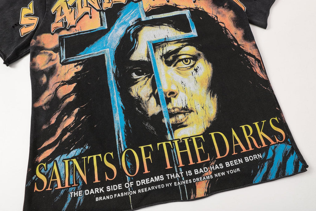 SAINT Washed Black Front & Back Graphic T-Shirt — detail