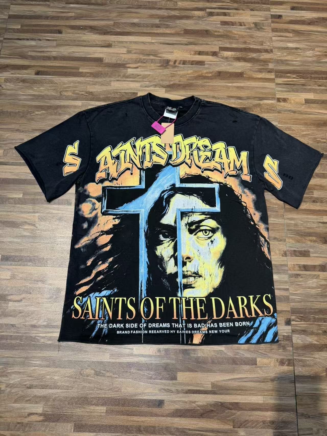 SAINT Washed Black Front & Back Graphic T-Shirt — front
