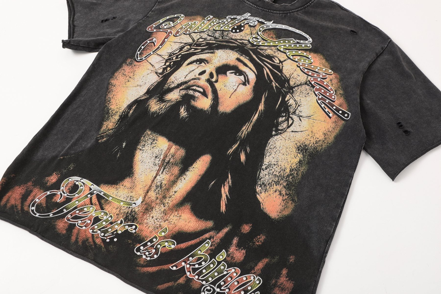 SAINT Jesus Graphic Washed Black T-Shirt — detail