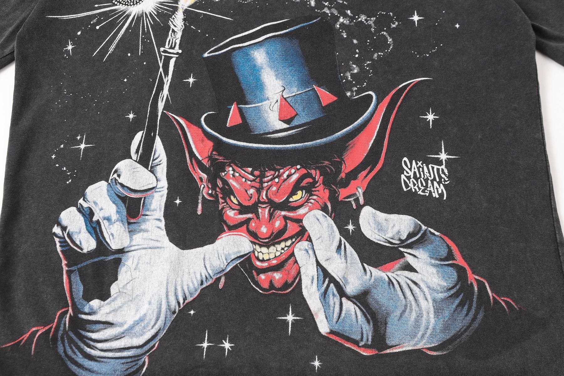 SAINT Washed Black Magician Devil Graphic T-Shirt — detail