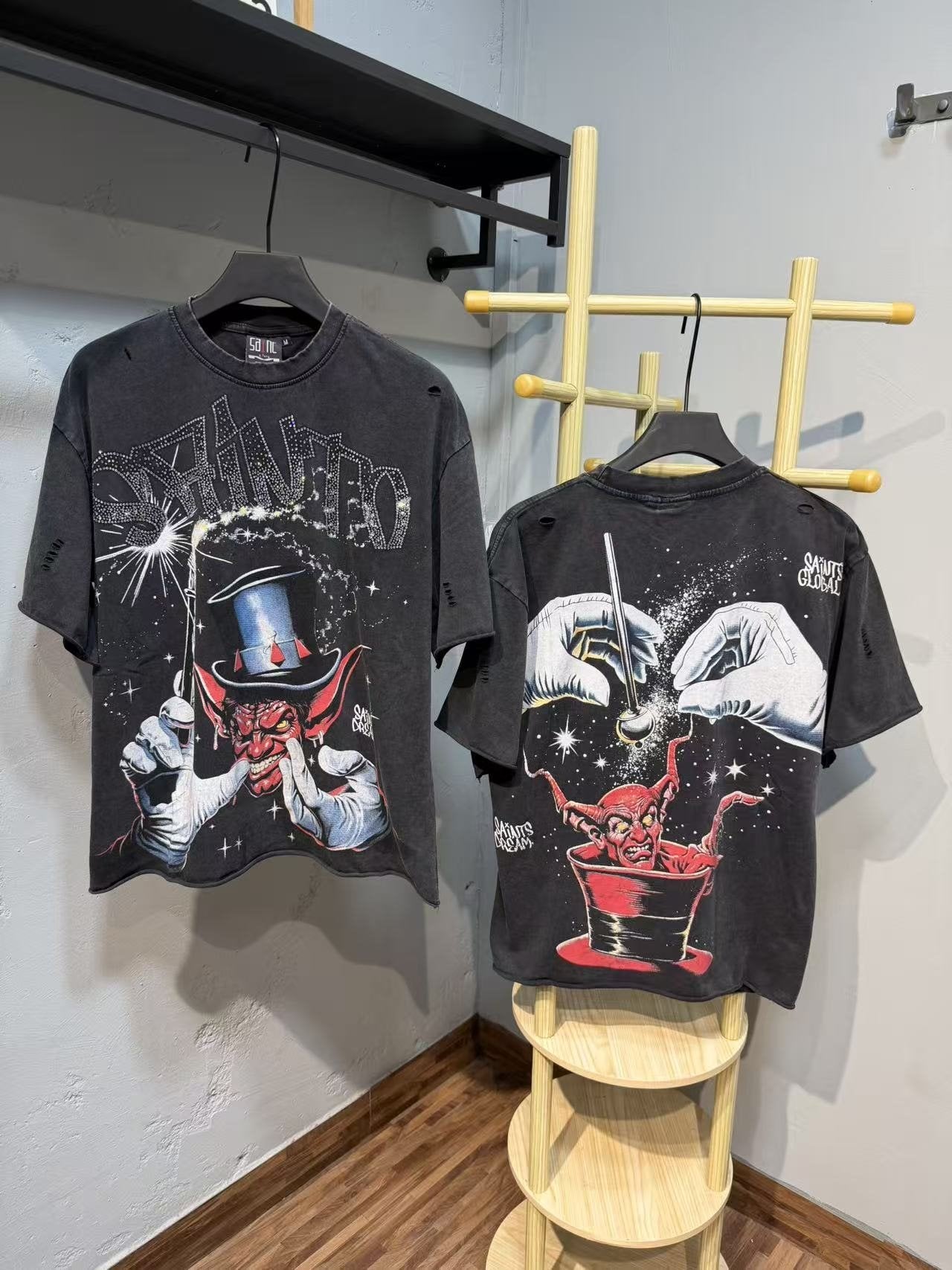 SAINT Washed Black Magician Devil Graphic T-Shirt — context