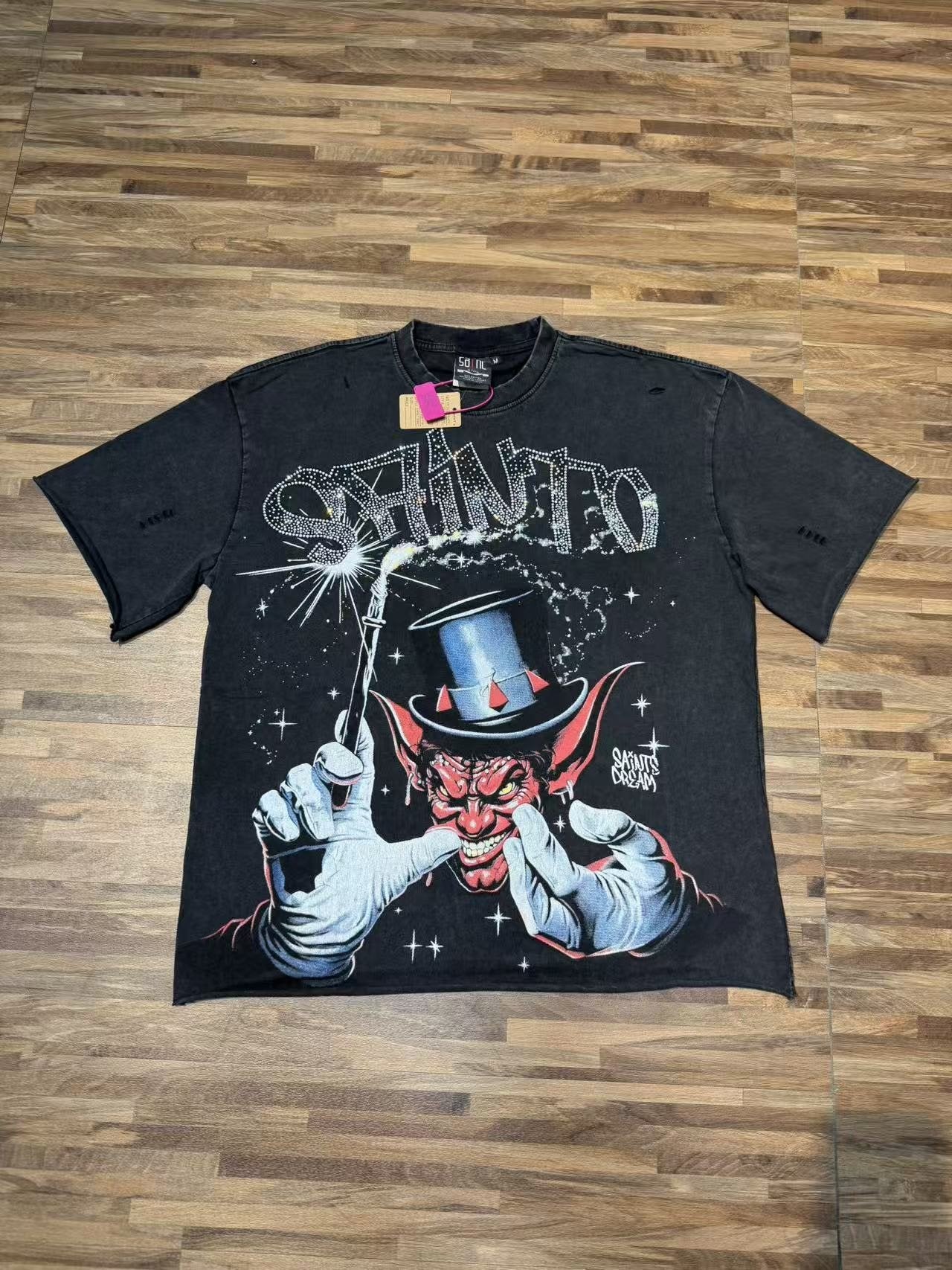 SAINT Washed Black Magician Devil Graphic T-Shirt — front