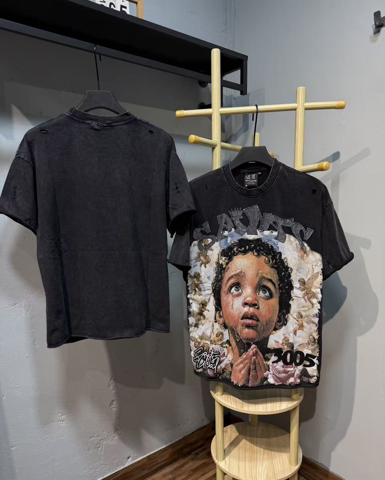 SAINT Washed Black Graphic T-Shirt — context