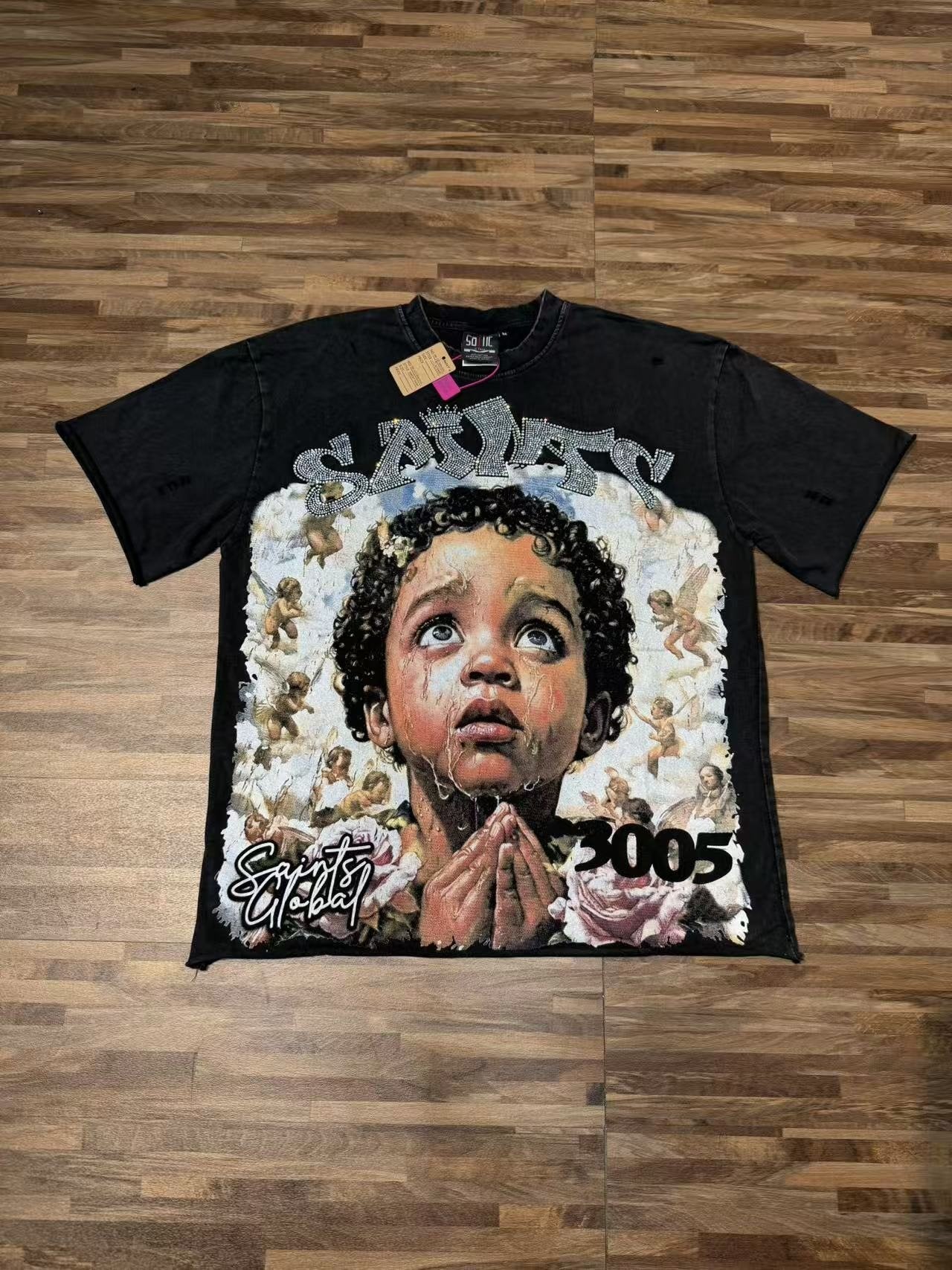 SAINT Washed Black Graphic T-Shirt — front