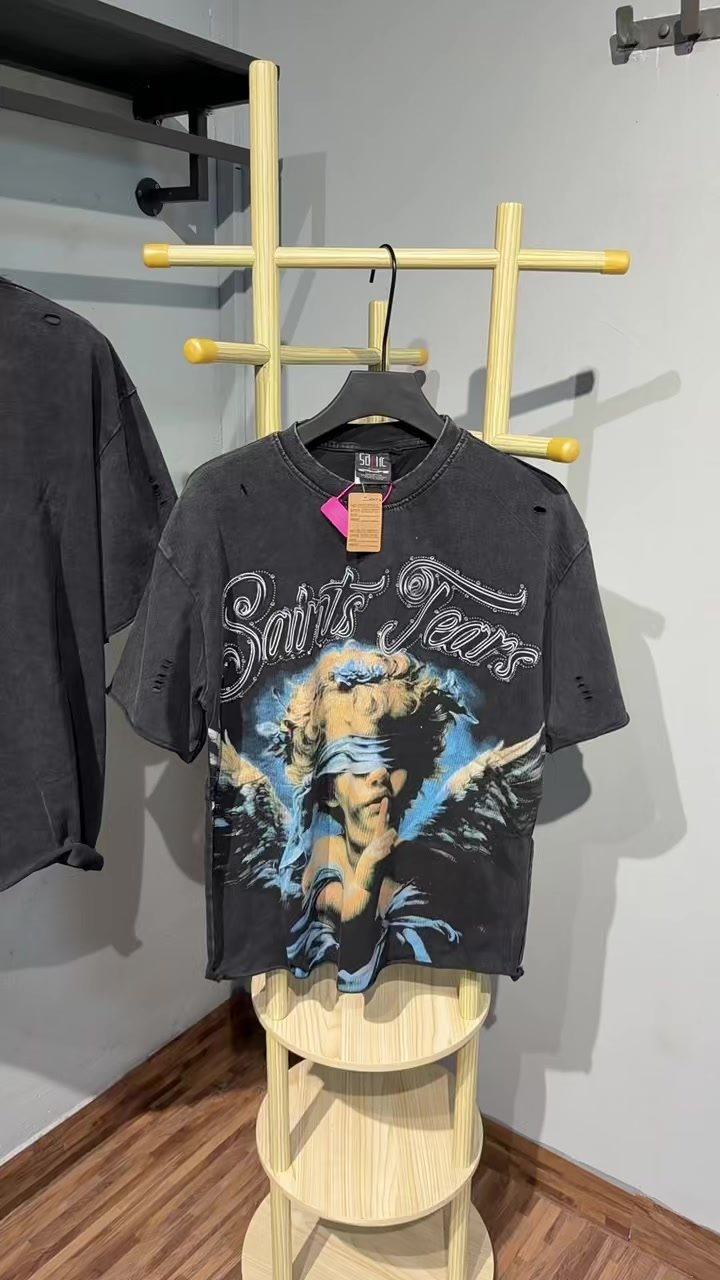 SAINT Angel Graphic Washed Black T-Shirt — context