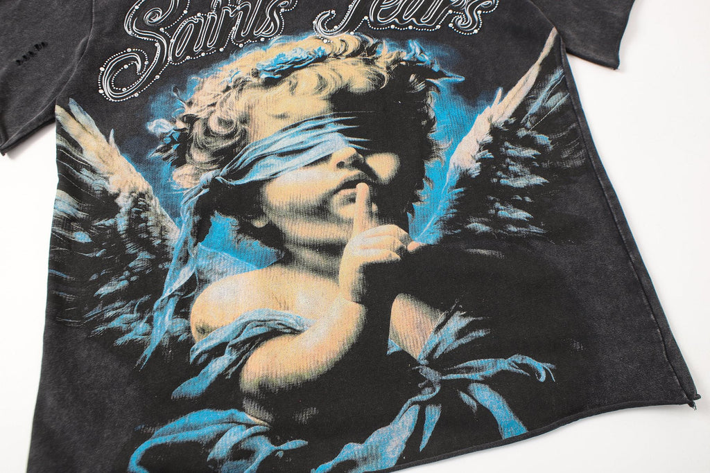 SAINT Angel Graphic Washed Black T-Shirt — detail