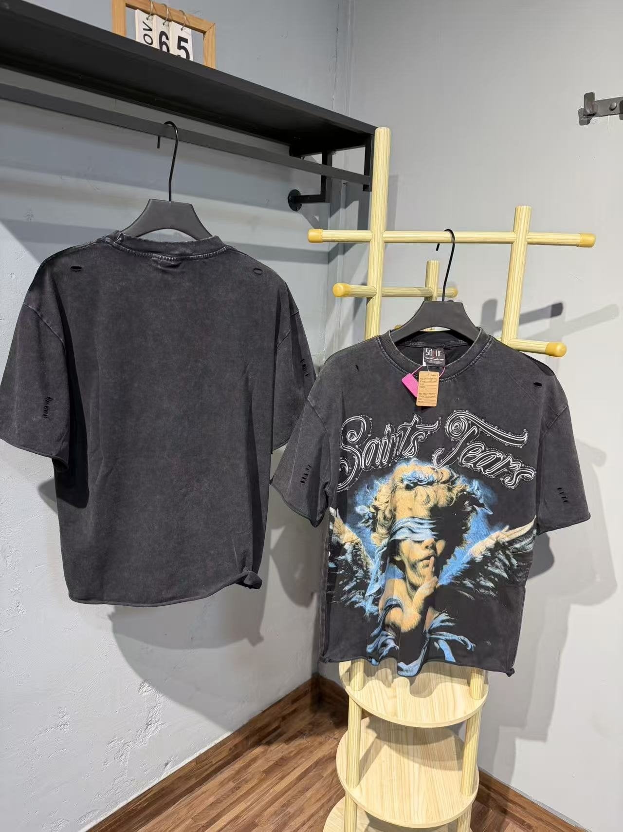 SAINT Angel Graphic Washed Black T-Shirt — context