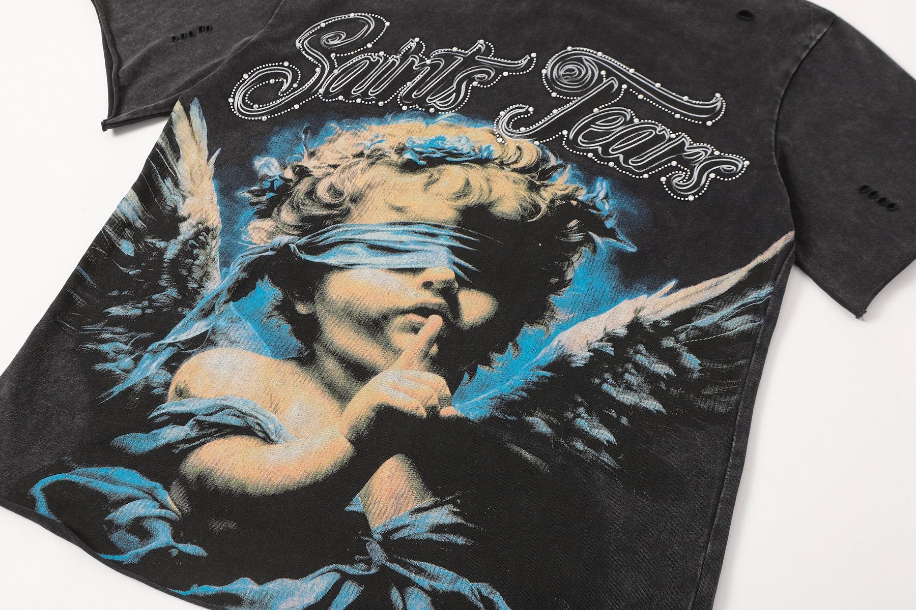 SAINT Angel Graphic Washed Black T-Shirt — detail