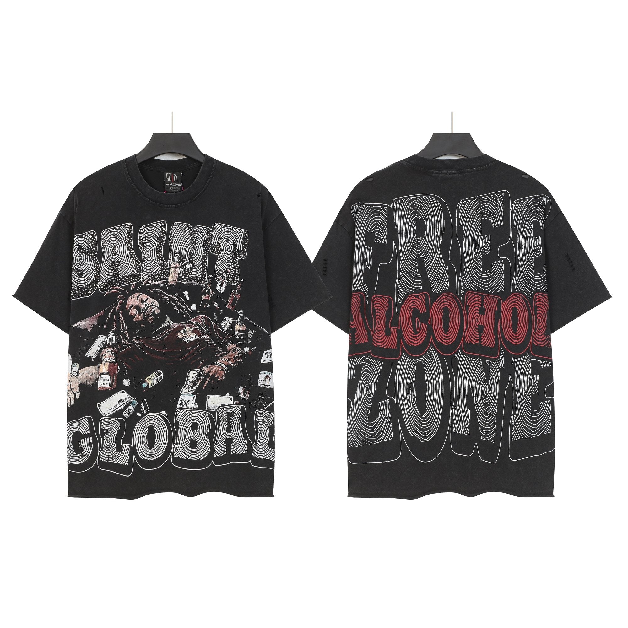 SAINT Free Alcohol Washed Black Graphic T-Shirt — hero