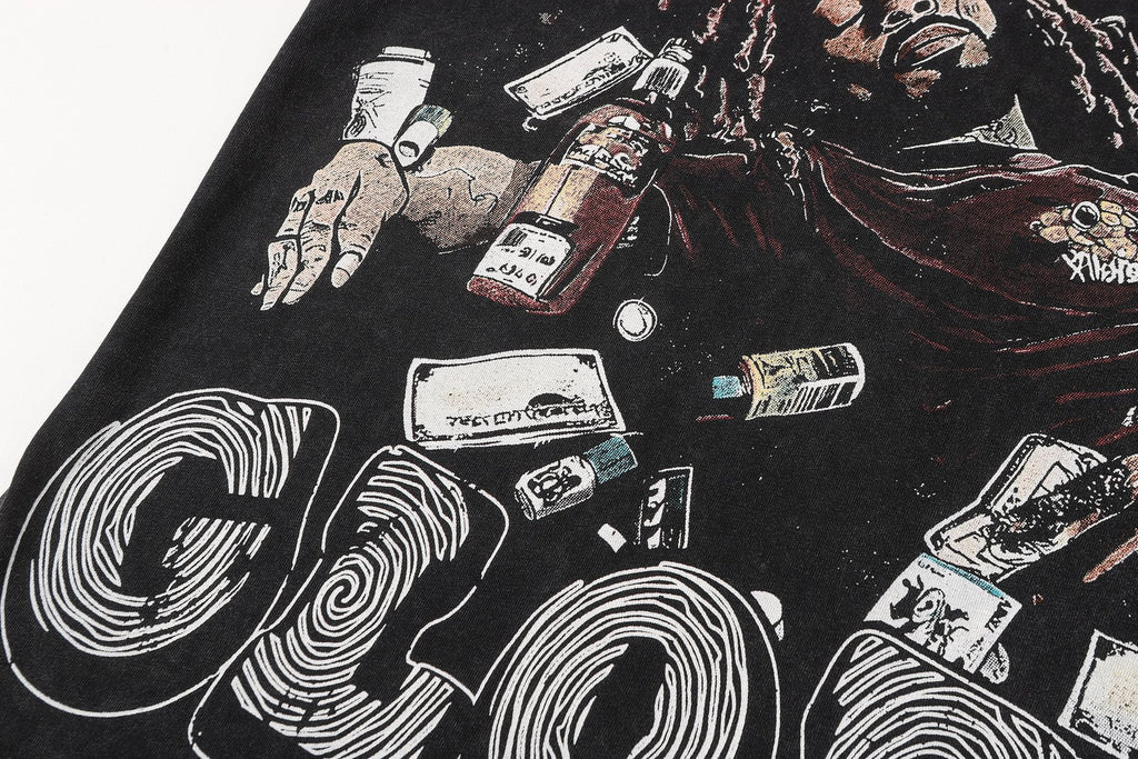 SAINT Free Alcohol Washed Black Graphic T-Shirt — detail