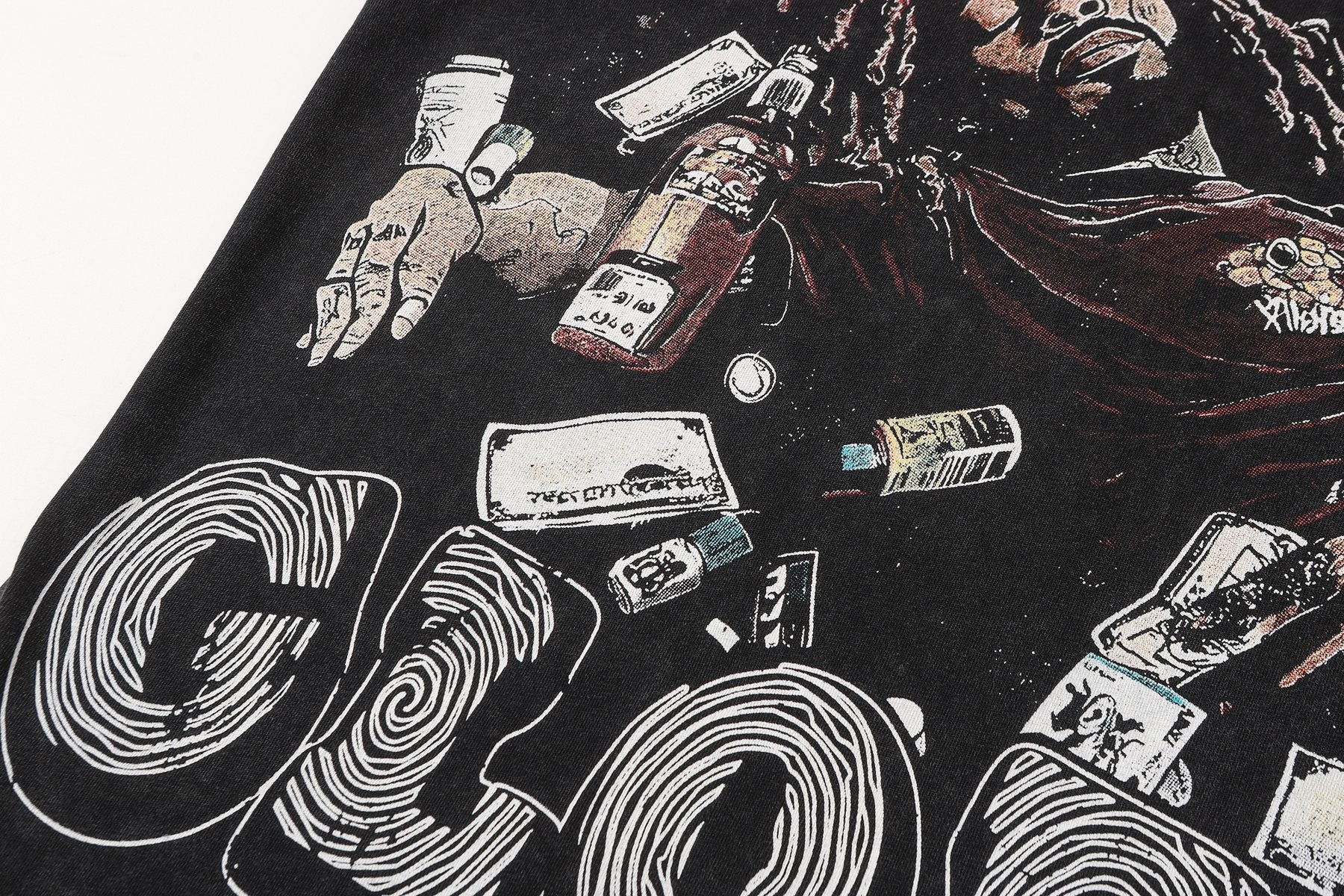 SAINT Free Alcohol Washed Black Graphic T-Shirt — detail