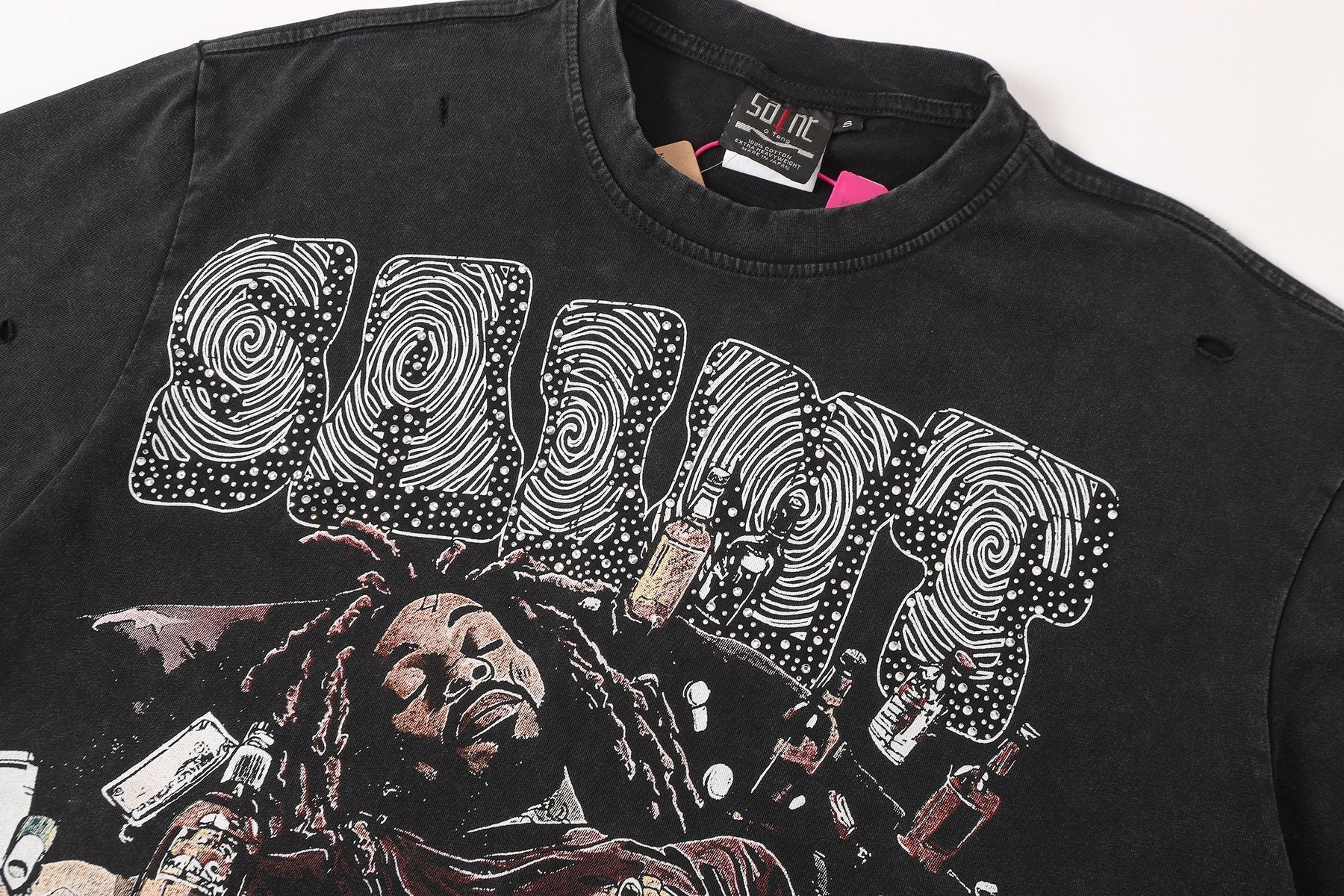 SAINT Free Alcohol Washed Black Graphic T-Shirt — detail