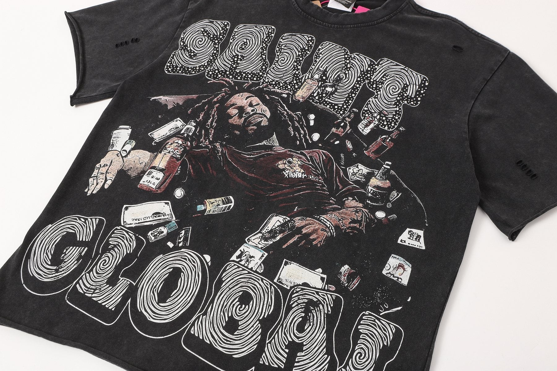 SAINT Free Alcohol Washed Black Graphic T-Shirt — detail