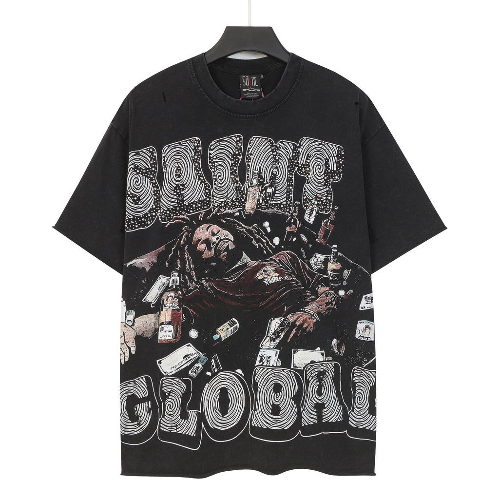 SAINT Free Alcohol Washed Black Graphic T-Shirt — front