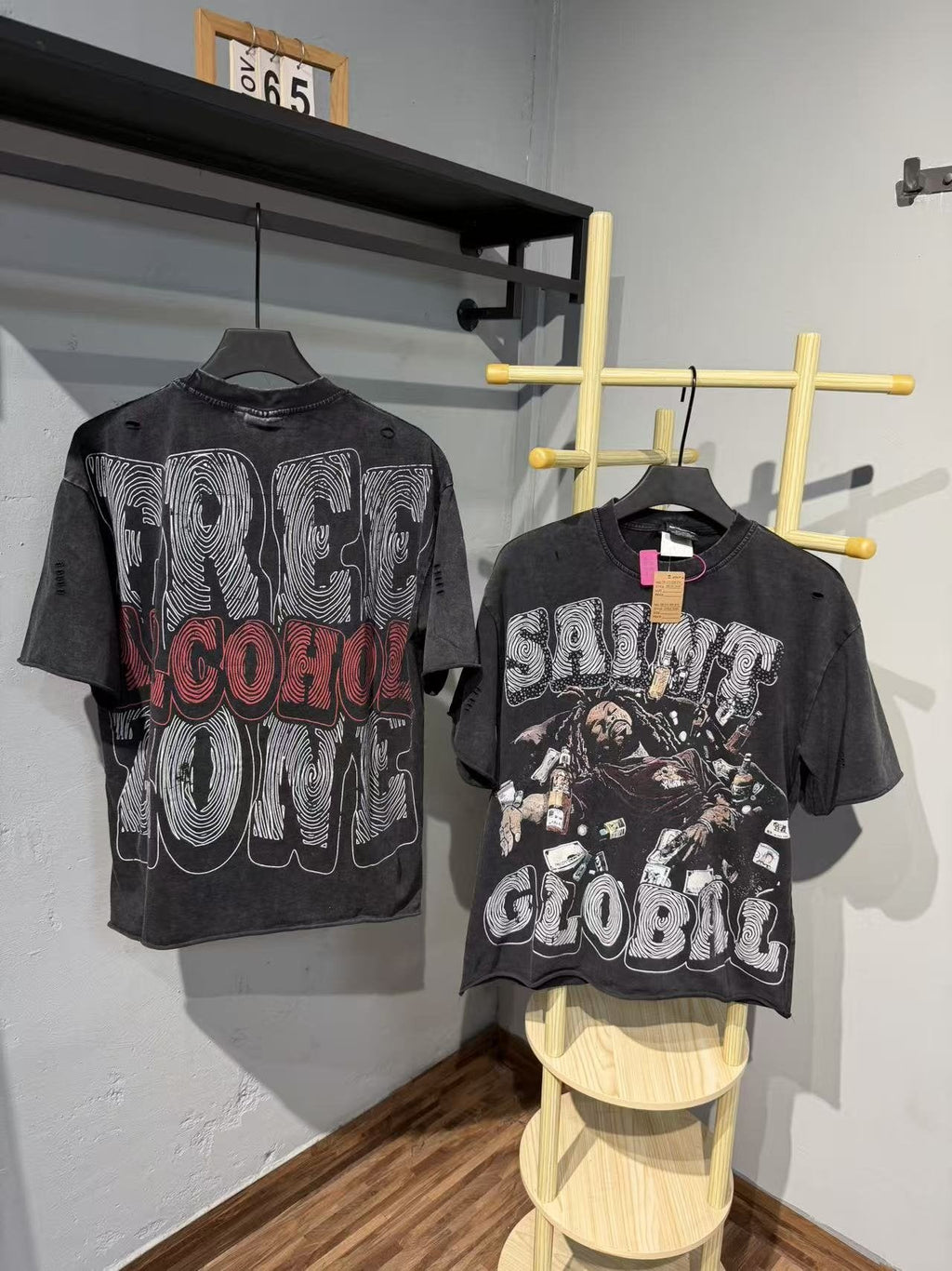 SAINT Free Alcohol Washed Black Graphic T-Shirt — context