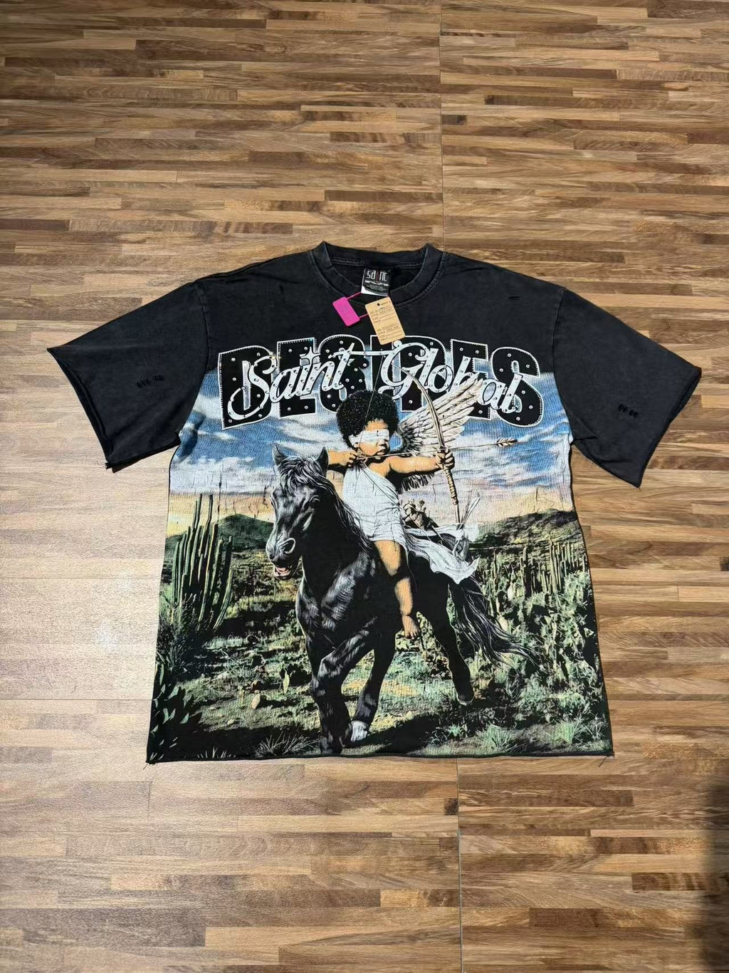 SAINT Rider & De Ores Graphic Washed Black T-Shirt — front
