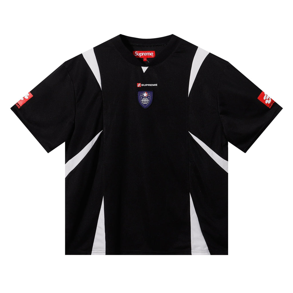 Supreme Black Soccer-Inspired Jersey Graphic T-Shirt — hero
