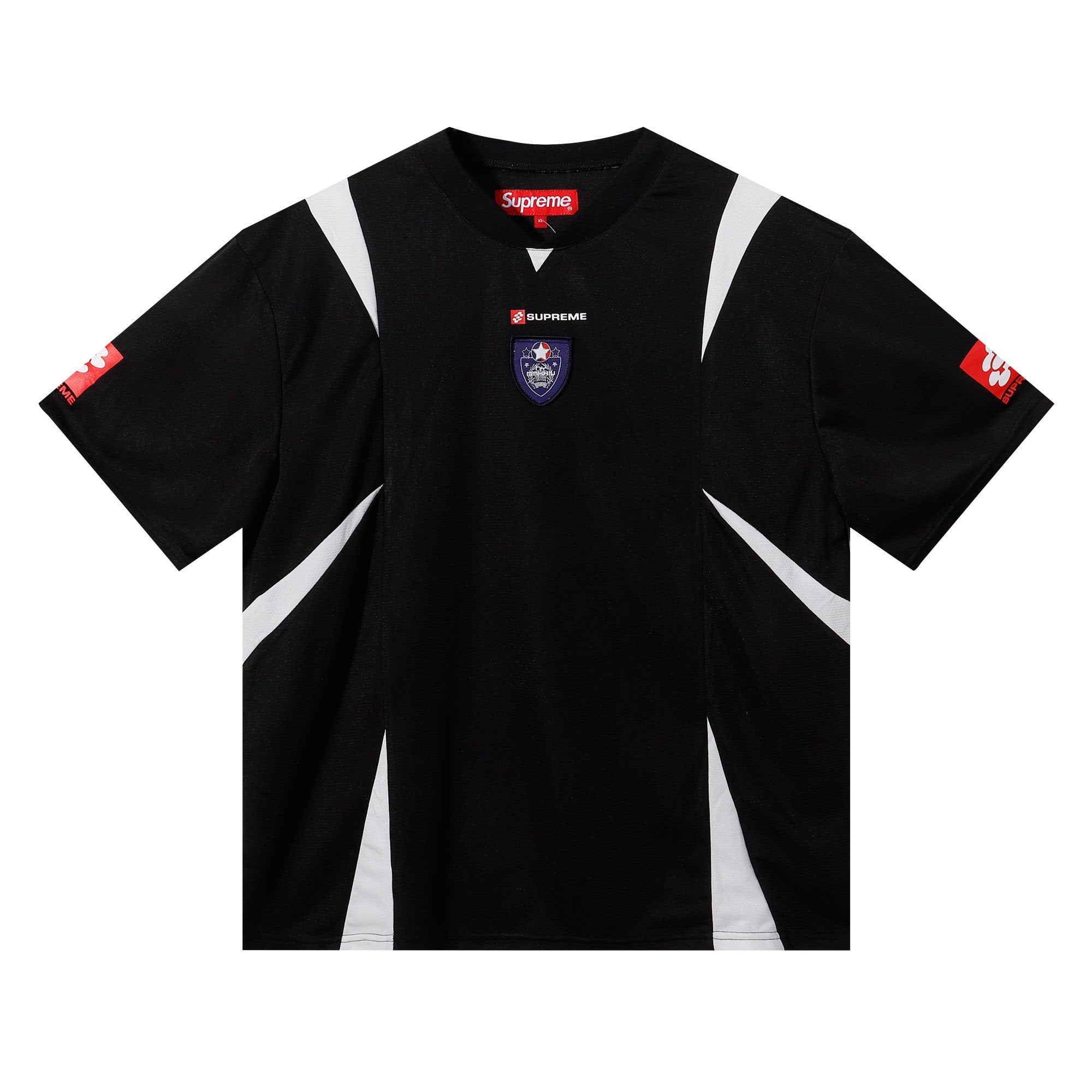 Supreme Black Soccer-Inspired Jersey Graphic T-Shirt — hero