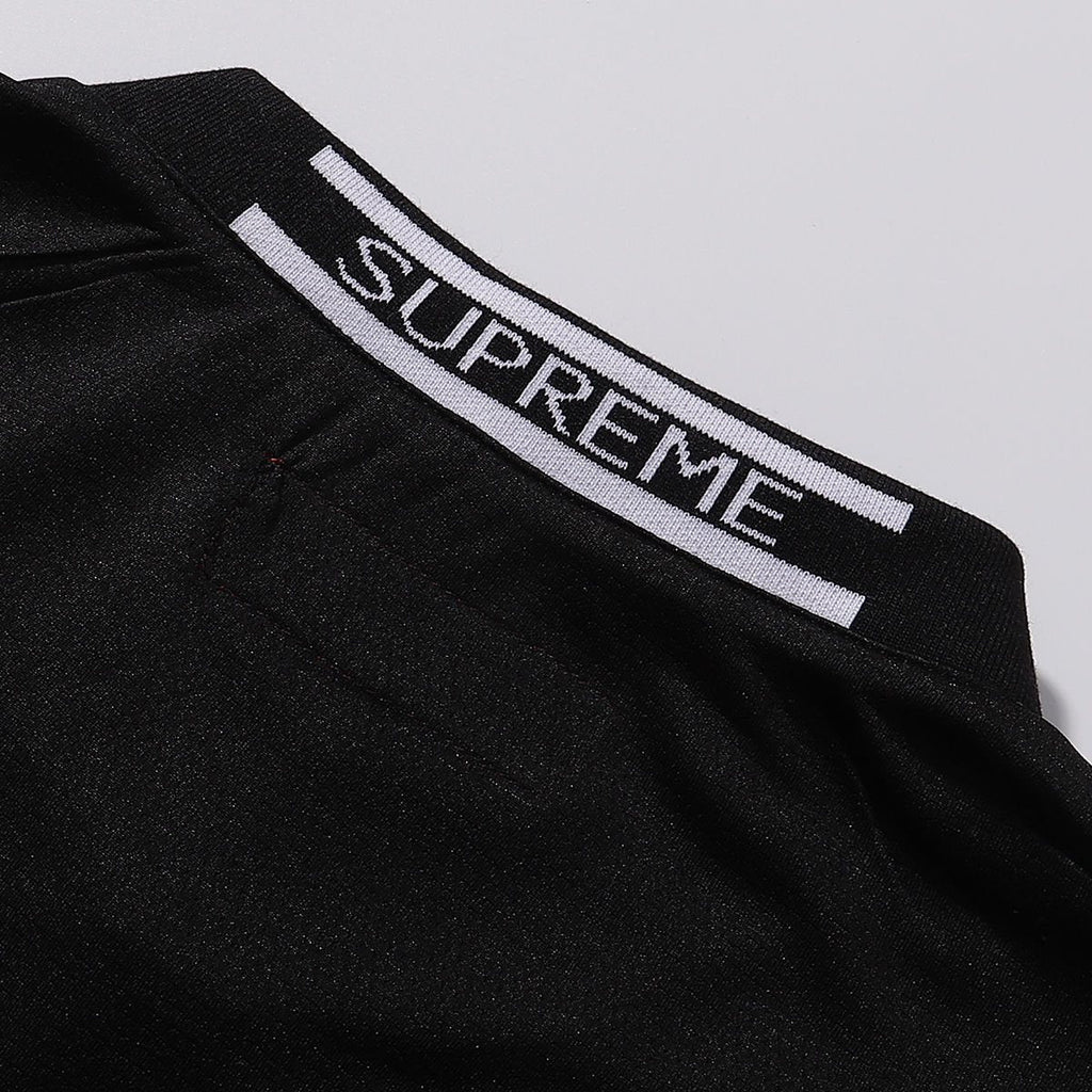 Supreme Black Soccer-Inspired Jersey Graphic T-Shirt — neck_label