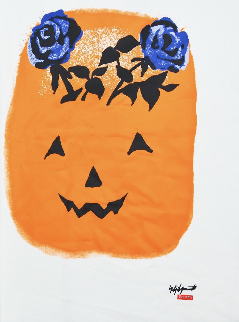 Supreme Pumpkin Face & Blue Rose Graphic T-Shirt — detail