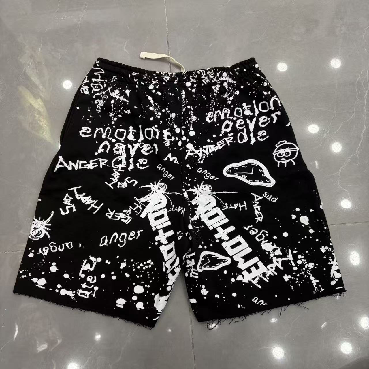 MIXED EMOTION Graffiti Paint Splatter Drawstring Shorts — back
