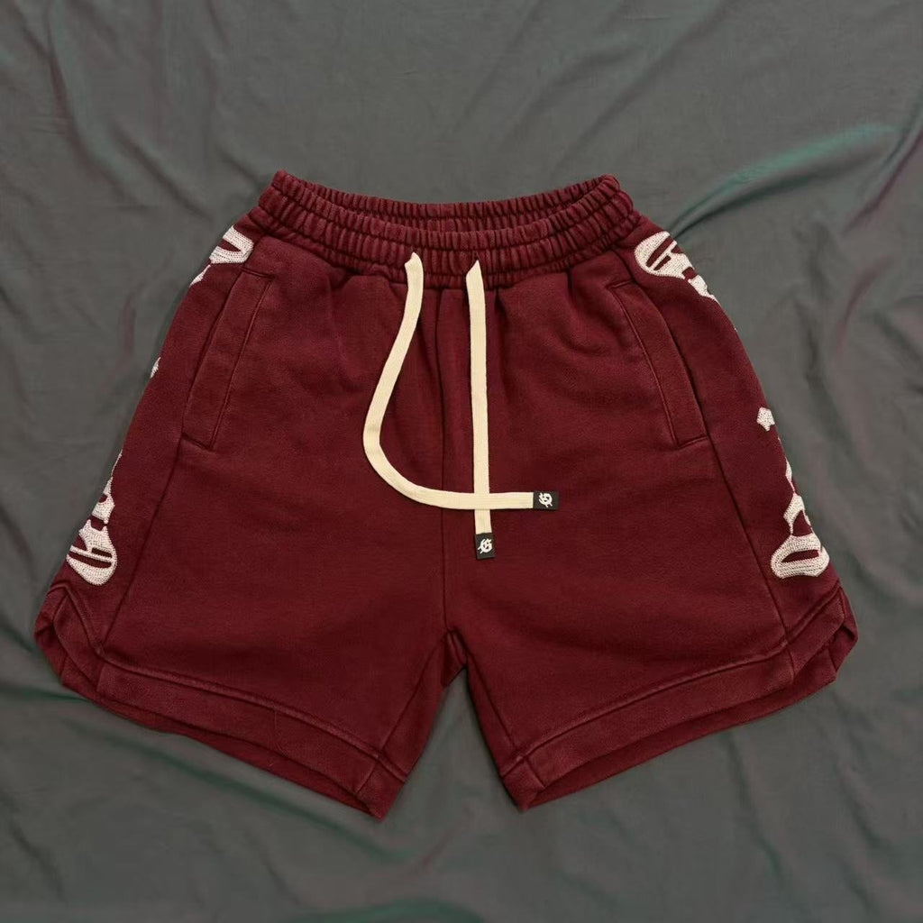 Godspeed Burgundy Side-Letter Graphic Shorts — front