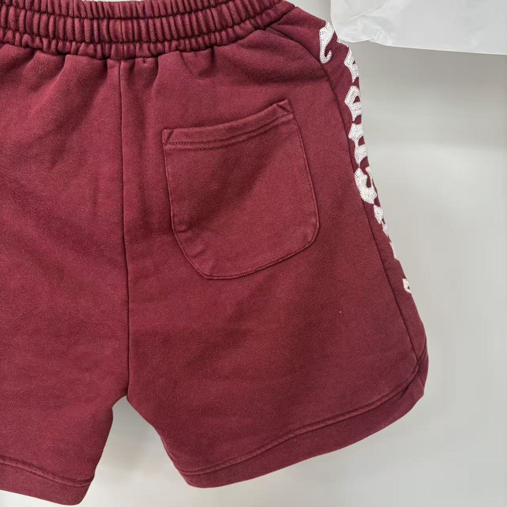 Godspeed Burgundy Side-Letter Graphic Shorts — detail