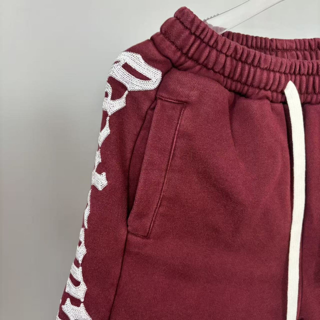 Godspeed Burgundy Side-Letter Graphic Shorts — detail